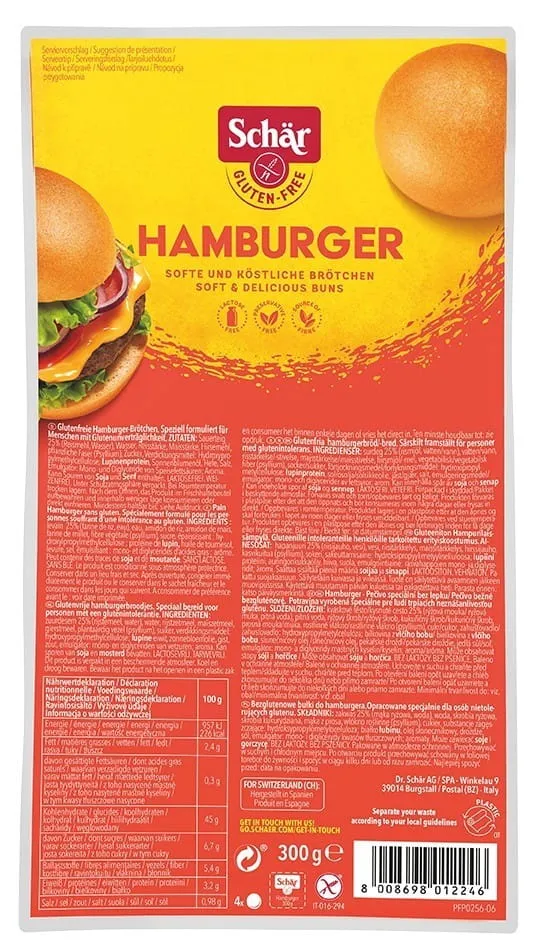Hamburger - hamburgerbröd utan glas. 300 g SCHÄR