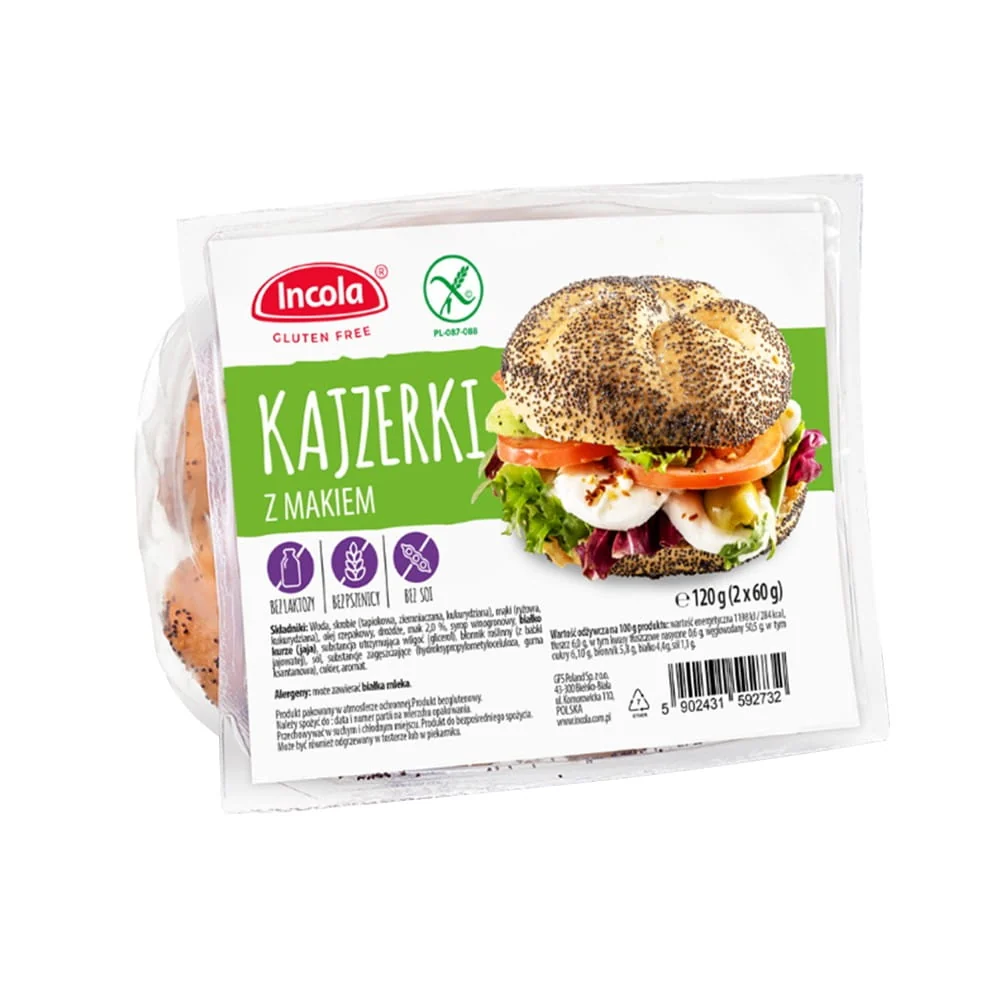 Kaiserbröd med vallmofrön glutenfritt 2 x 60 g - INCOLA