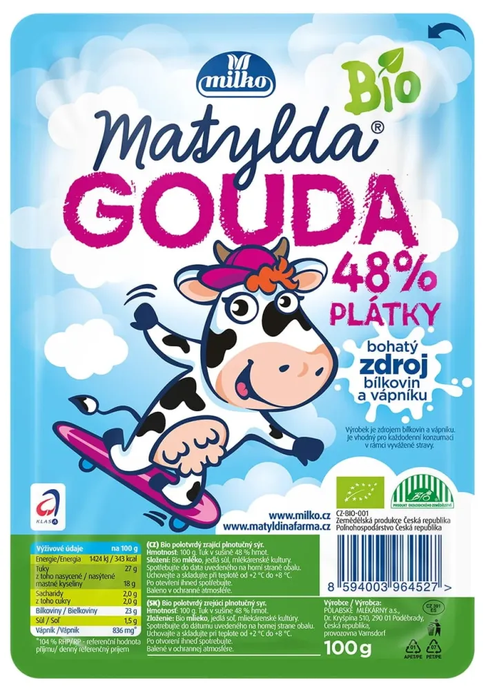 Skivor av ekologisk gouda 48% fettinnehåll 100 g