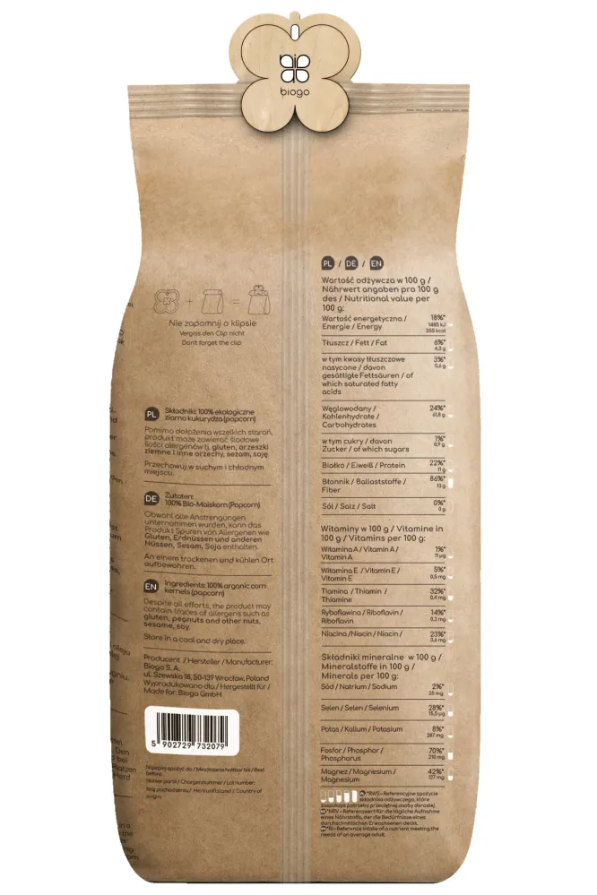 Bio-popcorn (Ekologiska Majskorn) 1 kg BIOGO