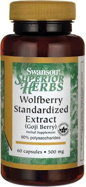 Extrakt av bär från Goji Wolfberry Standardiserat Extrakt Goji Berry 500mg 60 kapslar SWANSON