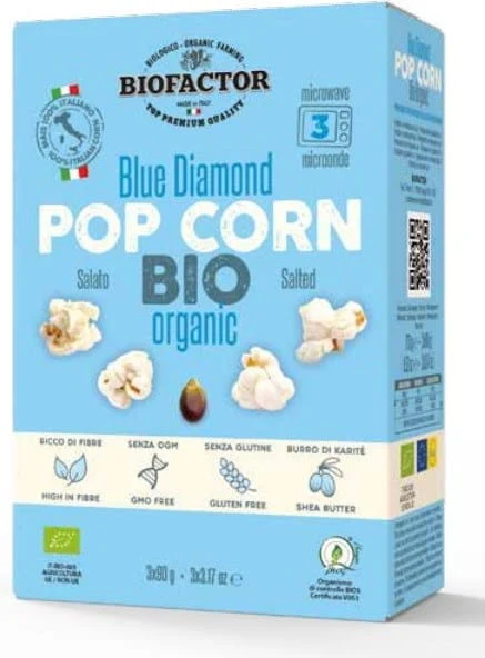 Blå popcorn med mikrovågsugnssalt GLU. EKO 3 x 90 g