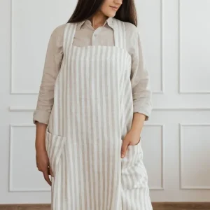 Linen Crossed Back Apron Navy Stripe L