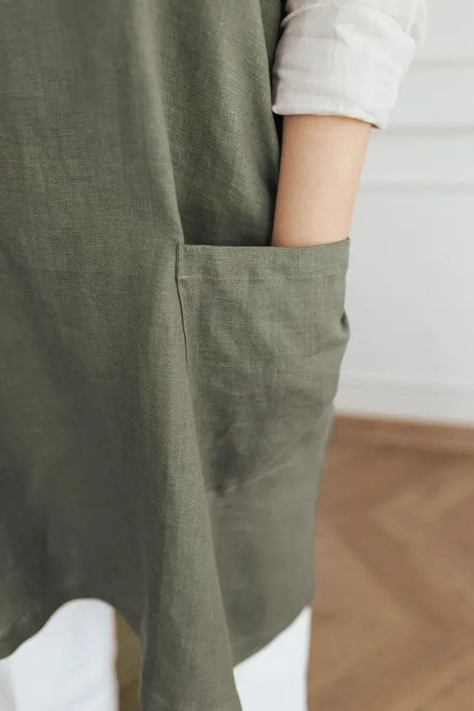 Linen Crossed Back Apron Navy Stripe L
