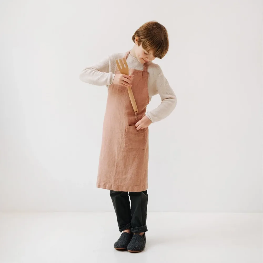 Linen Daily Apron Kids - Cafe Creme - Machine Washable