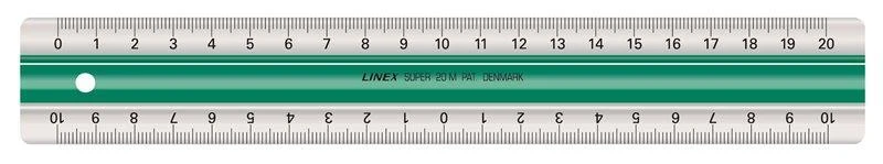 Linjal Linex-S20MM superlinjal, twofold, antiglid, plast, 20cm cm/mm-gradering, Grön/Transparent 1/fp