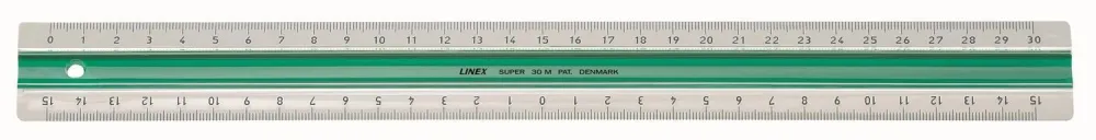 Linjal Linex-S30MM superlinjal, twofold, antiglid, plast, 30cm cm/mm-gradering, Grön/Transparent 1/fp
