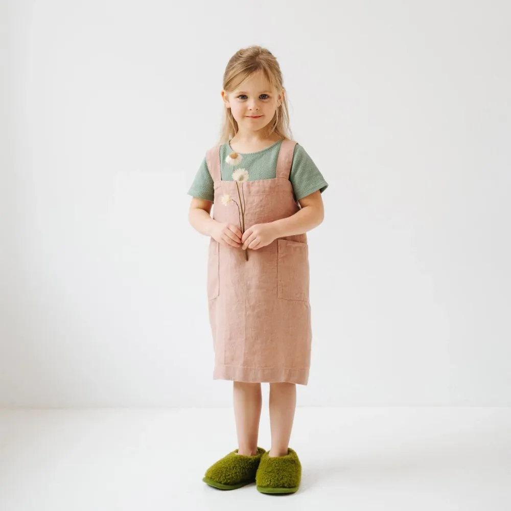 Stain-Resistant Polyester Linen Pinafore Apron Kids - Cafe Creme