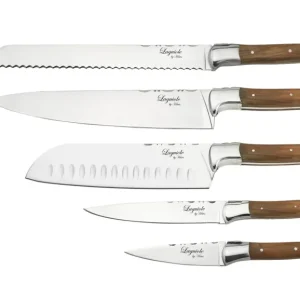 Knivar FunNordic Laguiole Hâws Knivset 5 delar (Bröd, Kock, Ört, Santoku och Grönsak) Olivträ