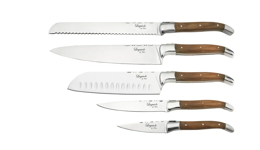 Knivar FunNordic Laguiole Hâws Knivset 5 delar (Bröd, Kock, Ört, Santoku och Grönsak) Olivträ