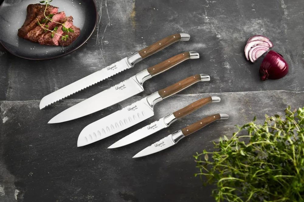Knivar FunNordic Laguiole Hâws Knivset 5 delar (Bröd, Kock, Ört, Santoku och Grönsak) Olivträ
