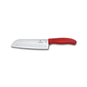 Victorinox Santoku-kniv 17 cm, med ovala spår, röd