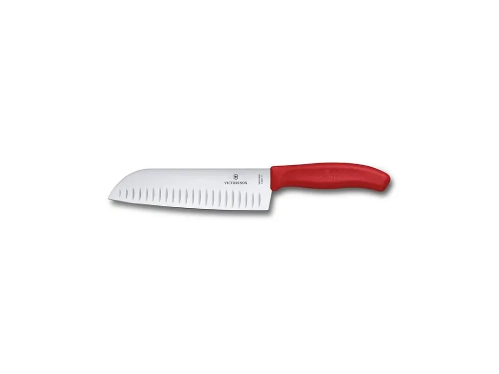 Victorinox Santoku-kniv 17 cm, med ovala spår, röd