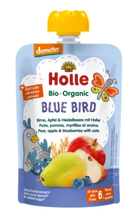 Mousse i TUBE GRUSH - ÄPPLE - BÄR - FRUKT UTAN TILLSATT SOCKER FRÅN 6 MÅNADER DEMETER EKOLOGISK 100 g - HOLLE