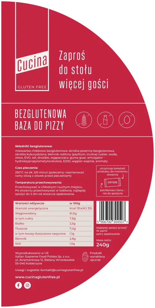 Glutenfri pizzabotten 240 g Cucina