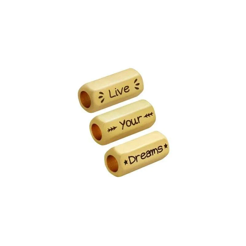 Mellandel Guldfärgad - Tub med text "Live, Your, Dreams" 8x19mm