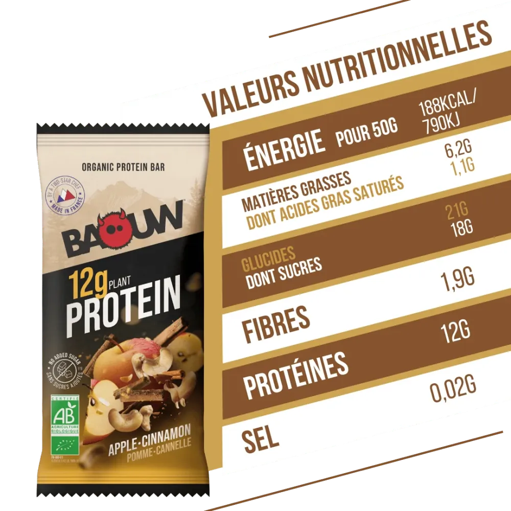 BAOUW ORGANIC EXTRA Apple/Cinnamon Protein Bar (50 g)