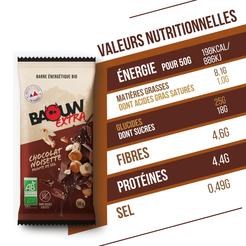 BAOUW ORGANIC EXTRA Chocolate Hazelnut Energy Bar (50 g)