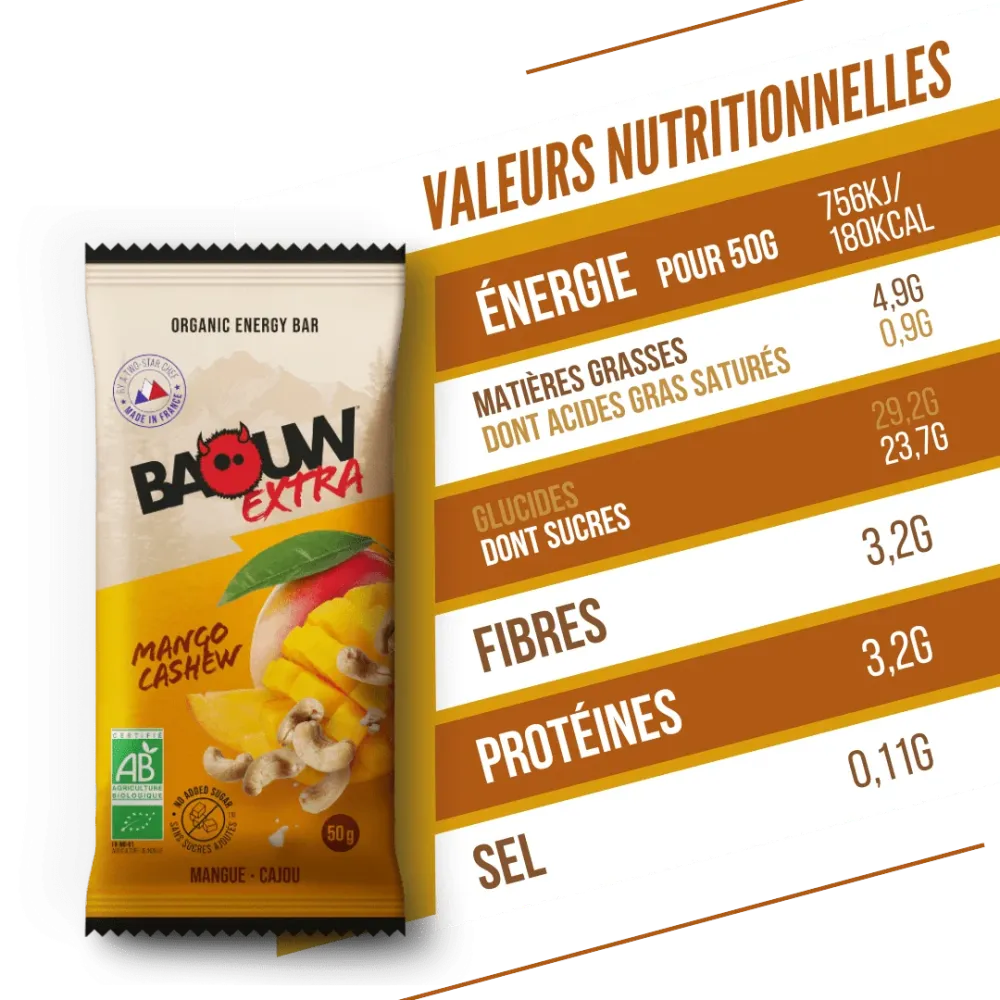 BAOUW ORGANIC EXTRA Mango Cashew Energy Bar (50 g)
