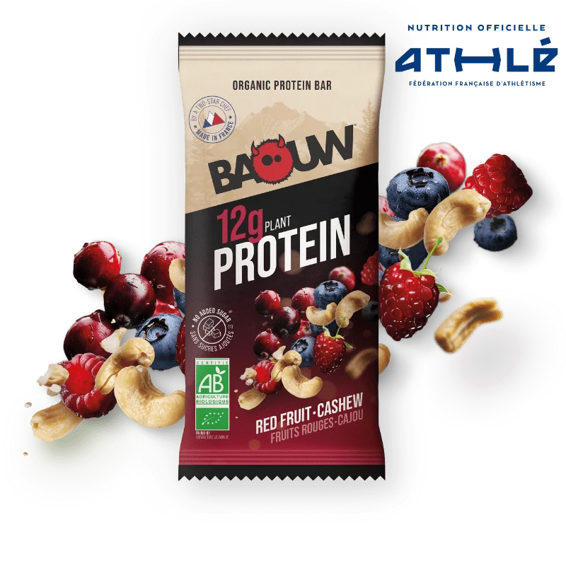 BAOUW ORGANIC EXTRA Proteinbar med röda frukter och cashewnötter (50 g)