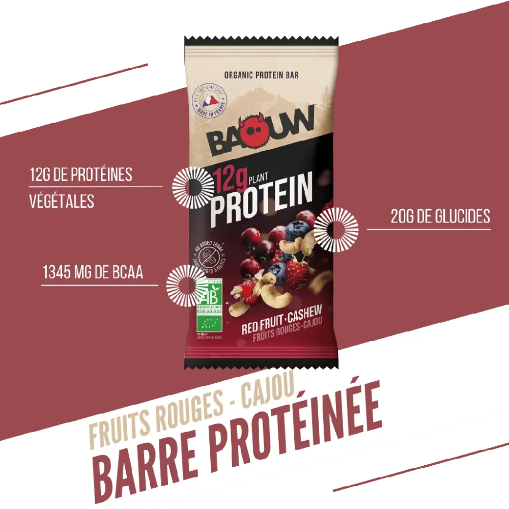 BAOUW ORGANIC EXTRA Proteinbar med röda frukter och cashewnötter (50 g)