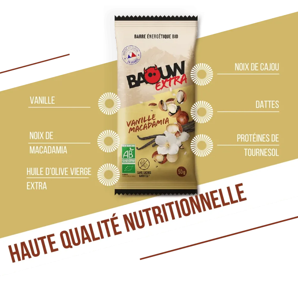 BAOUW ORGANIC EXTRA Vanilj-Macadamia Energy Bar (50 g)