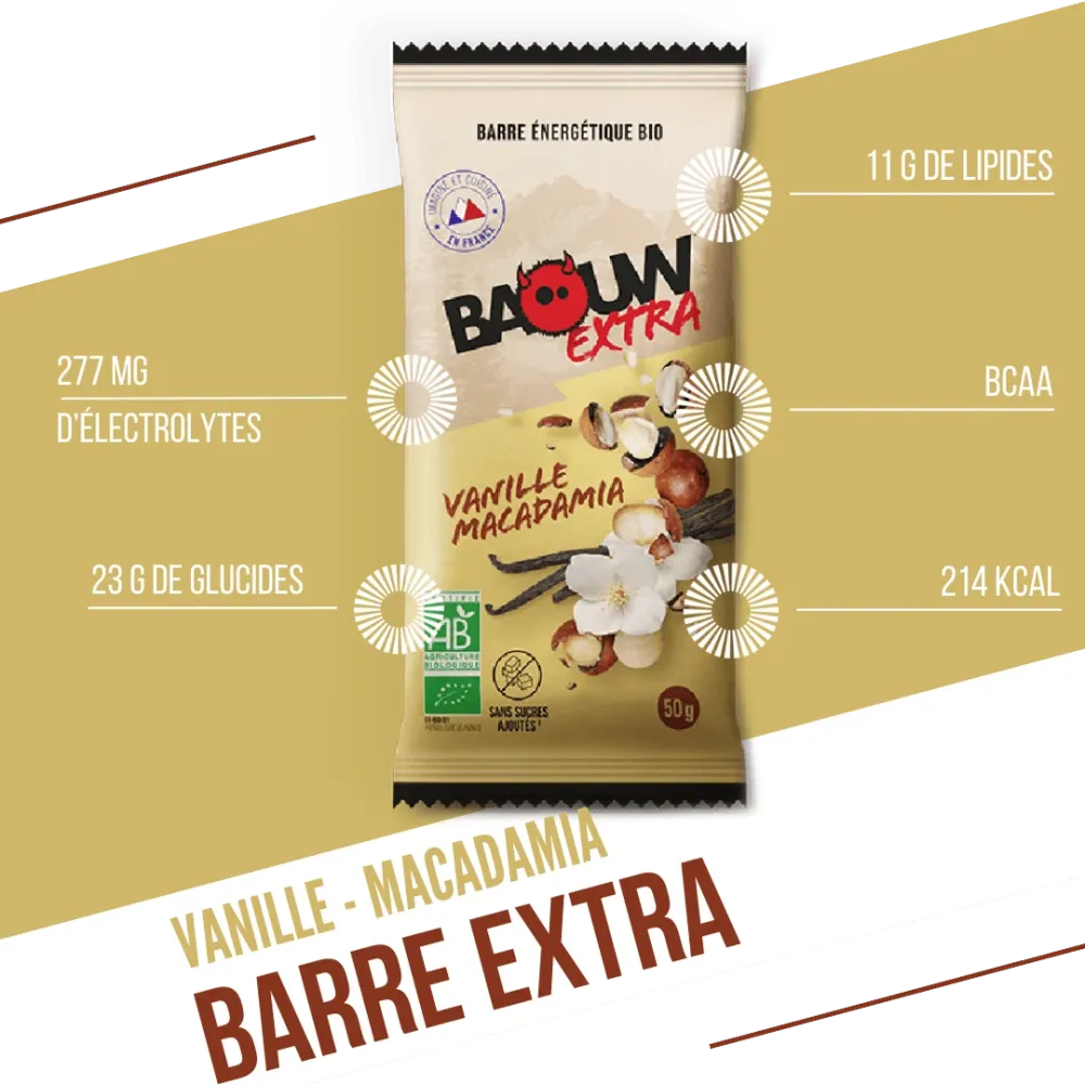 BAOUW ORGANIC EXTRA Vanilj-Macadamia Energy Bar (50 g)