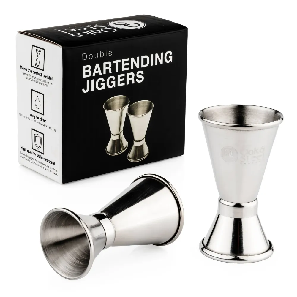 Oak & Steel - 2 Premium rostfritt stål dubbeljiggers - 15/30 ml