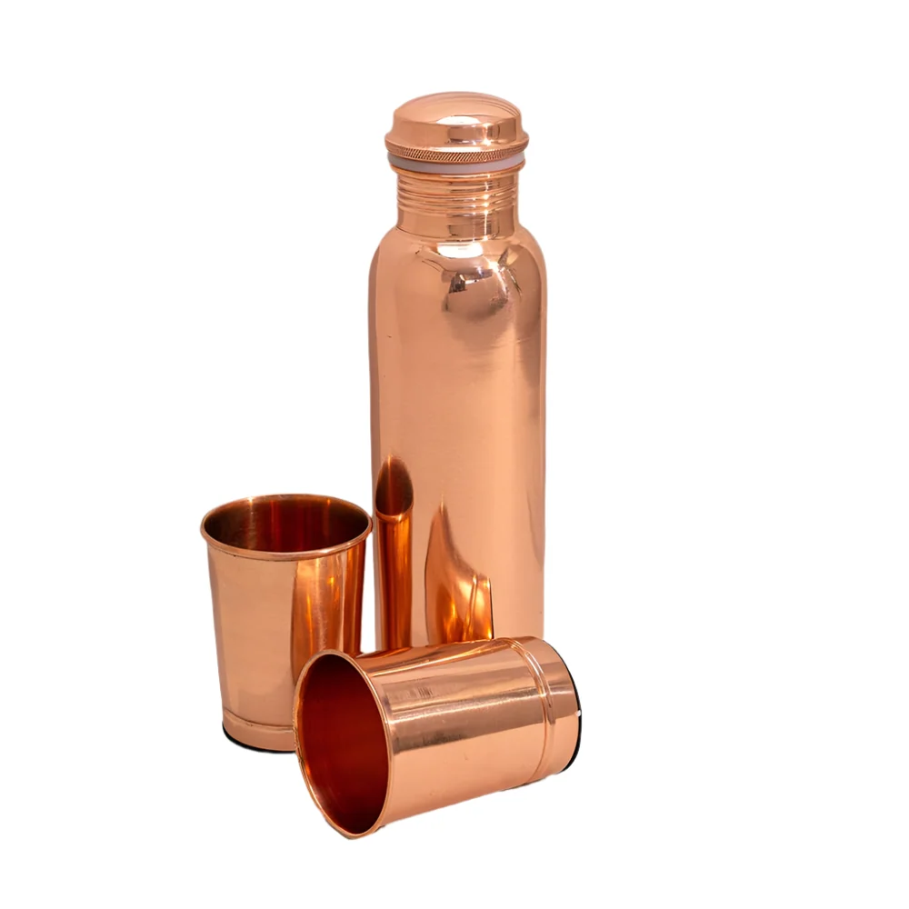 Pure Copper Set: Flaska (1 l) + 2 bägare (300 ml) Slät