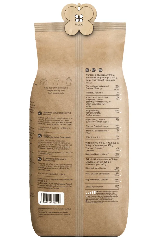 Basmatiris ekologisk 1 kg Biogo