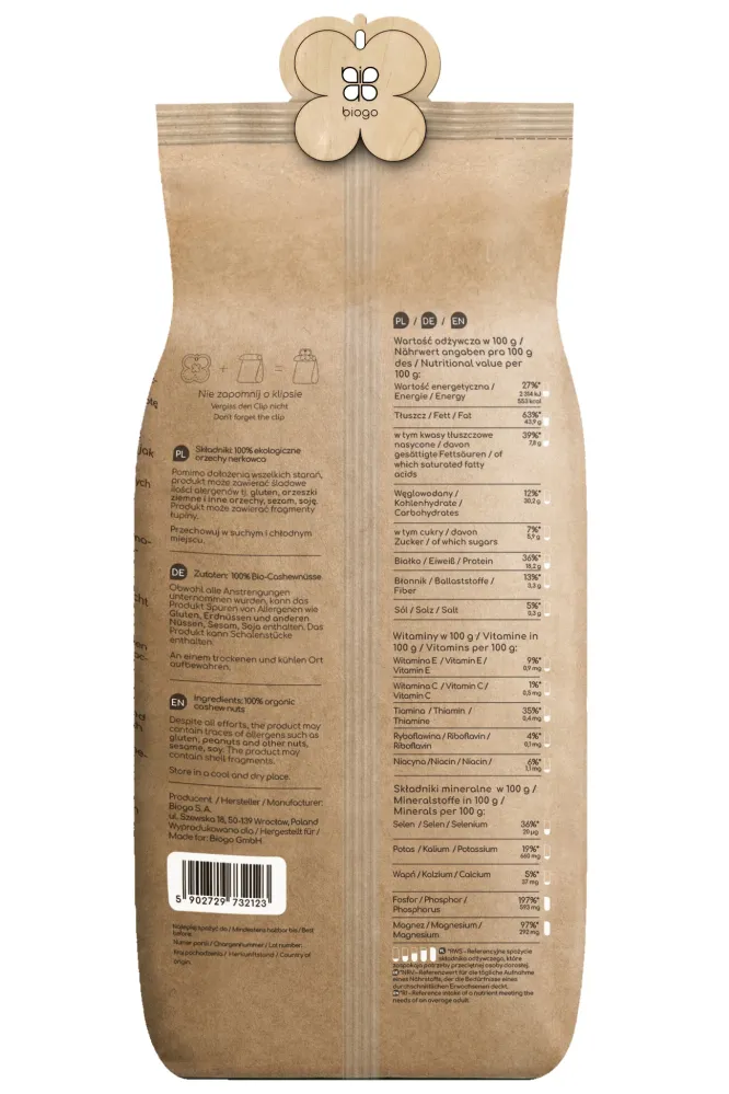Cashewkärnor ekologiska 1 kg BIOGO