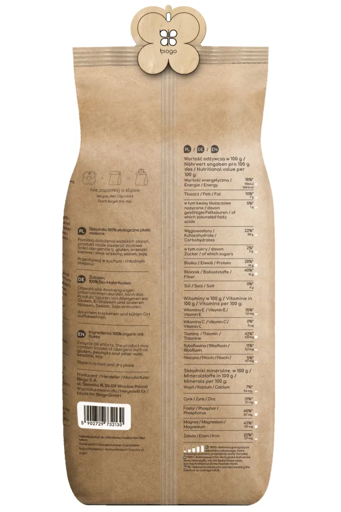 Ekologiska havregryn 600 g BIOGO