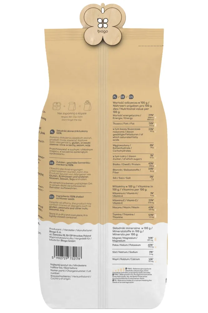 Skalade solroskärnor 1 kg BIOGO