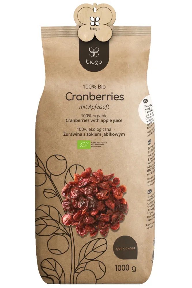 Tranbär sötade med äppeljuice ekologiska 1 kg BIOGO
