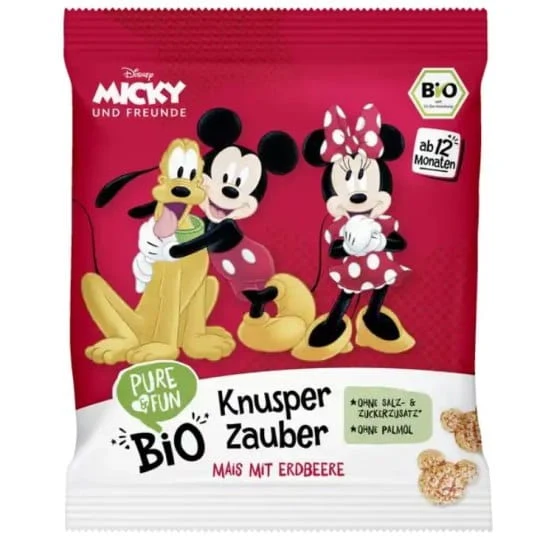 Ekologiska jordgubbsmajskrispor 30 g Mickey Mouse