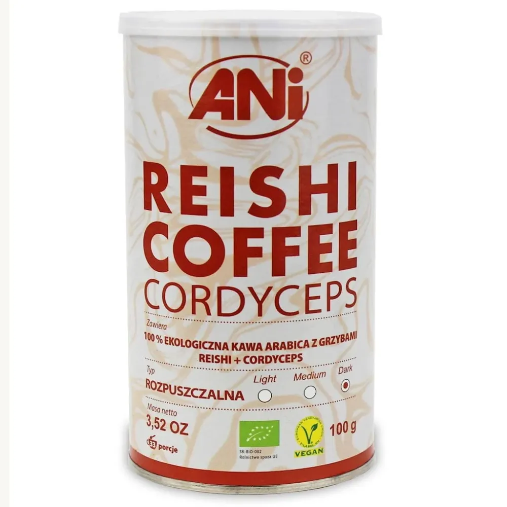 Arabica instantkaffe med reishi-svamp + cordyceps EKO 100 g - ANI