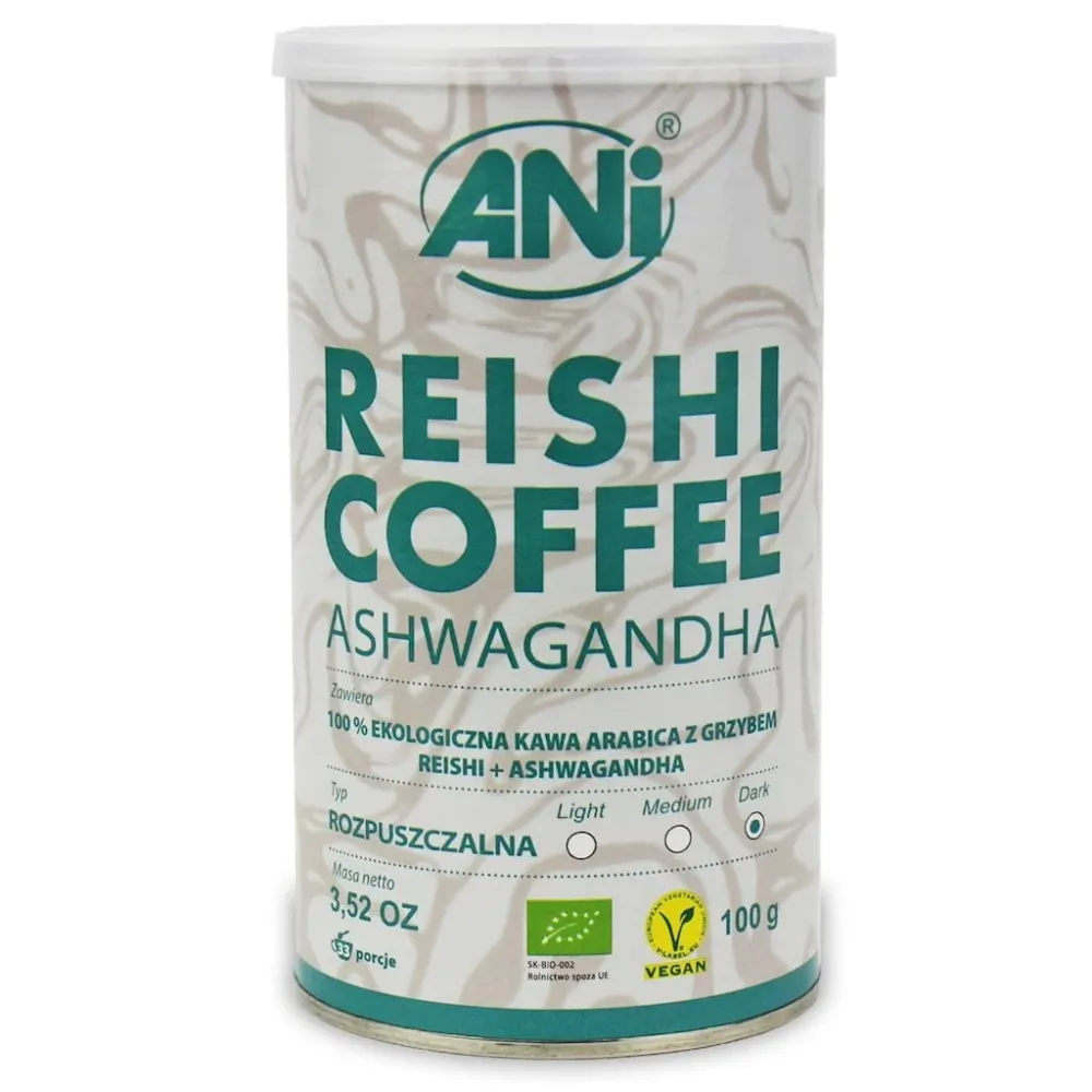Arabica instantkaffe med reishi-svamp och ashwagandha EKO 100 g - ANI