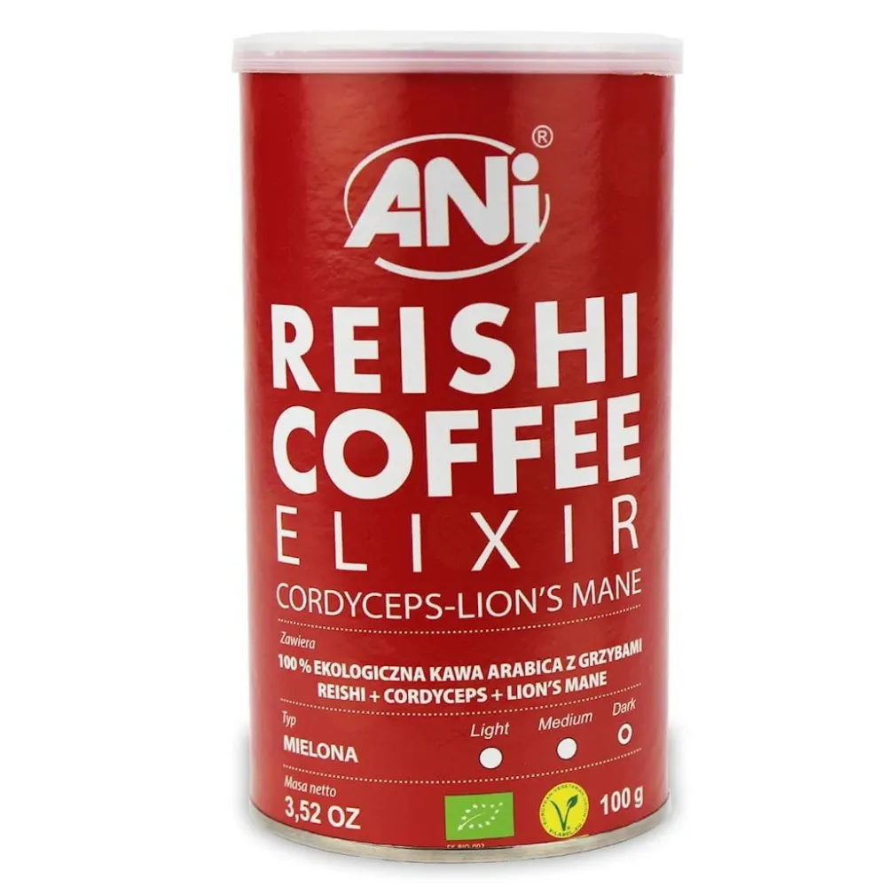 Arabica-malning med reishi-svamp + cordyceps + lejonman BIO 100 g - ANI