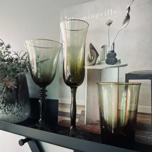 Champagneglas - Grön med guldkant
