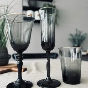 Champagneglas - Rökfärgat med guldkant