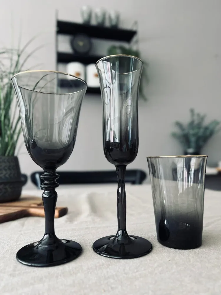 Champagneglas - Rökfärgat med guldkant