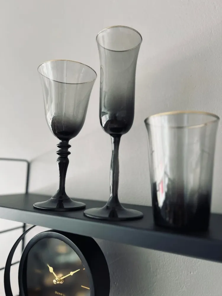 Champagneglas - Rökfärgat med guldkant