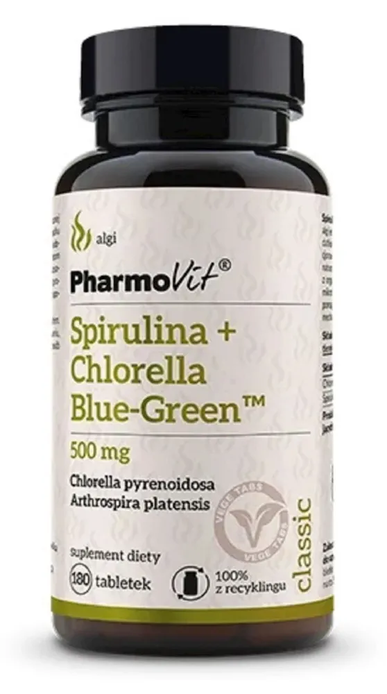 SPIRULIN + CHLORELLA BLÅGRÖN (500 mg) GLUTENFRI 180 TABLETTER - PHARMOVIT (CLASSIC)