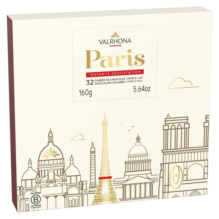 Coffret Paris – 32 Svarta och Mjölkchokladbitar – 160 g