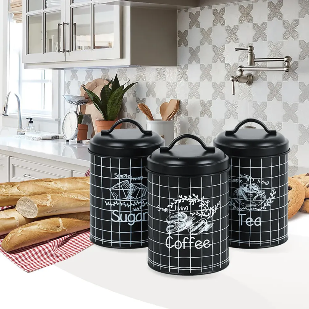 Maestro MR-1774-3CS Uppsättning Med 3 Förvaringsburkar Metallburk Socker Kaffe Te Kök Behållare Socker Kaffe Te 3x Ø11,8 x...