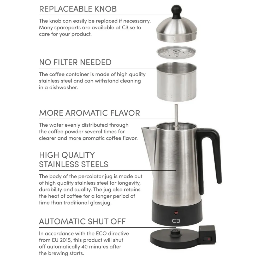 C3 Standard Perkolator 6 Koppar Rostfritt Stål