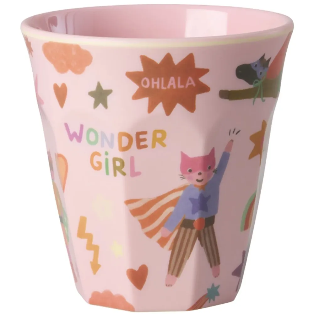 Rice Melamin Kopp Med Hero Print - Medium - Pink - 250 Ml