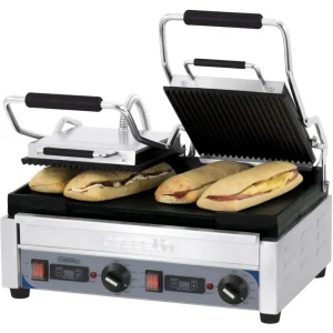 Dubbelkontaktgrill Toppklass räfflade - slät med timer