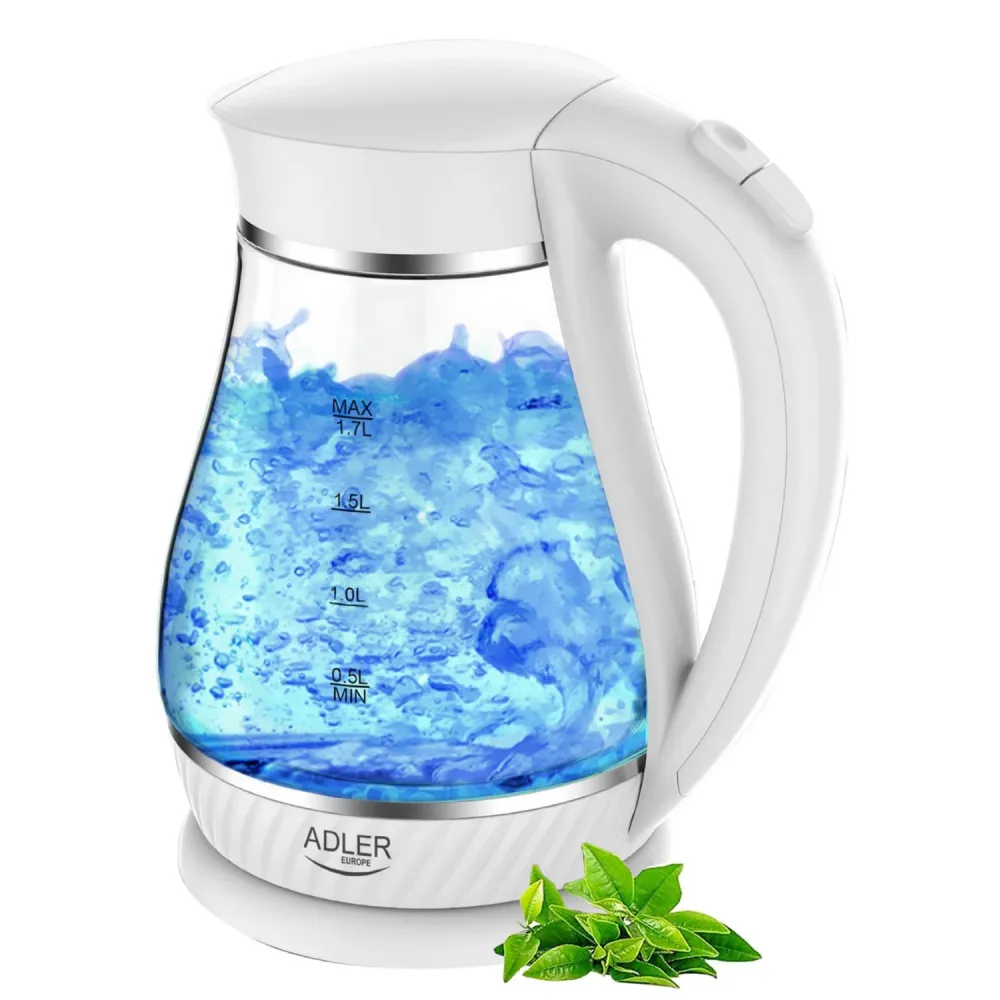 Adler AD 1274 elektrisk vattenkokare glas rostfritt stål värmare LED-bakgrundsbelysning spin bas 1.7L 2200W