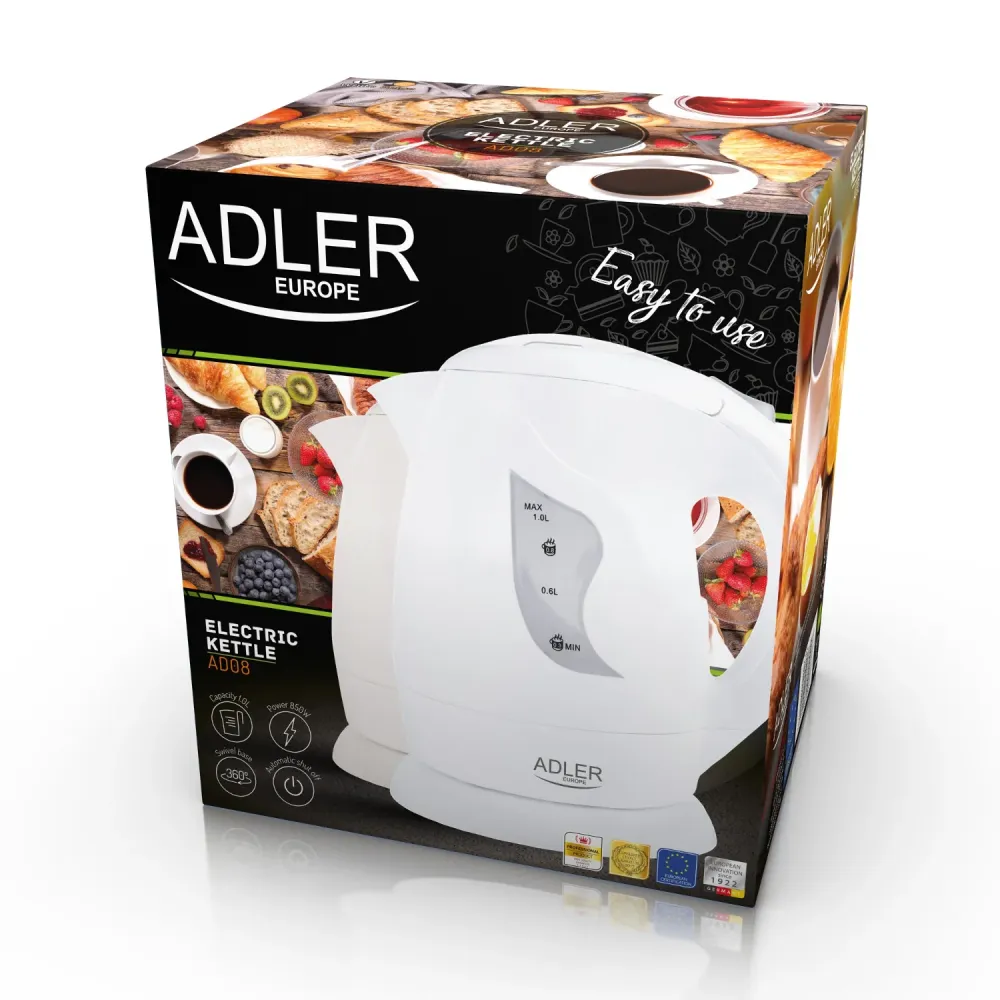 Sladdlös vattenkokare Adler, 850W, 1L, snö, AD 08 w